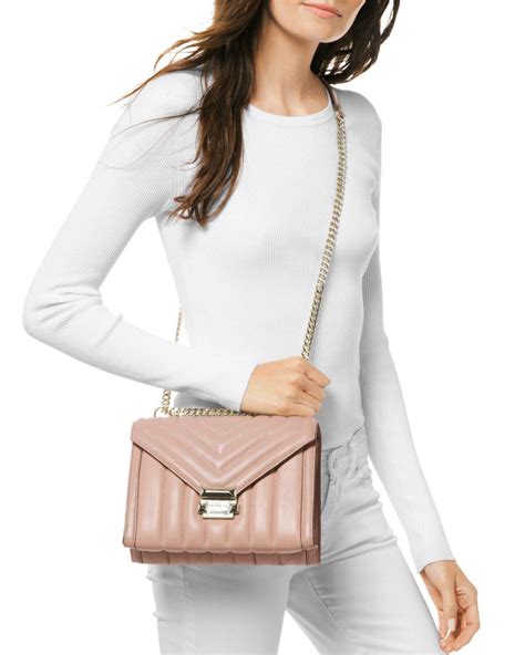 michael michael kors whitney large leather shoulder bag color|michaelkhorsbeigecolorleatherquiltedlookchainandleatherstrap.